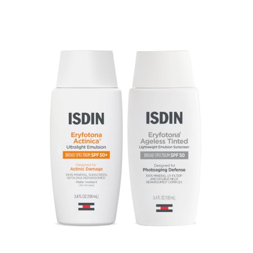 ISDIN Suncare Bundle (3.4 & 3.4 Fl Oz) Non-Tinted & Tinted Sunscr...