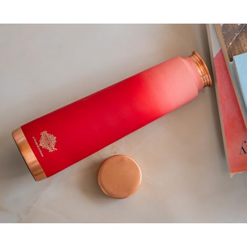 Image of INDIAN ART VILLA Pure Copper Red Pyramid Ombre Silk Finish Bottle - 800 ML, Ayurvedic Health Benefits, Ideal for Home, Office, Gym & Travel