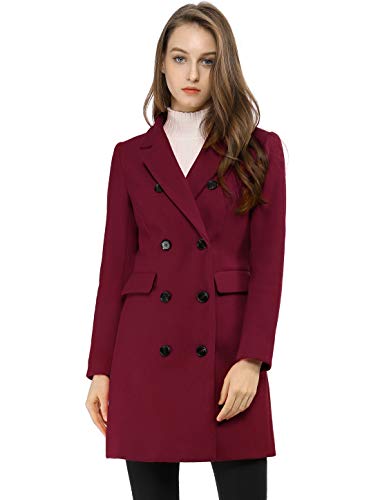 Allegra K Women's Winter Coat Elegant Notched Lapel Double Breasted Trench Coat Burgundy M - Image 2