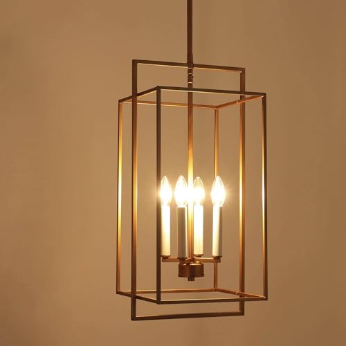 Image of KSANA Modern Gold Chandelier, 4-Light Geometric Pendant Chandeliers Hanging Light Fixture for Dining Room, Living Room, Bedroom, Kitchen Island, Foyer