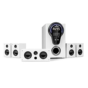 auna Areal 525 DG 5.1 Channel Surround System Home Cinema System Power: 125 Watt RMS, 5.25 Inch Subwoofer, 4 x Satellite, 1 x Center, Bluetooth Function, USB/SD Port, AUX Input, White