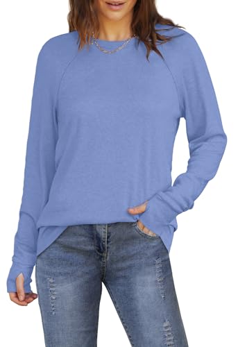 Image of XIEERDUO Womens Tunic Tops to Wear with Leggings Long Sleeve Thumb Hole Shirts Crew Neck Curved Hem