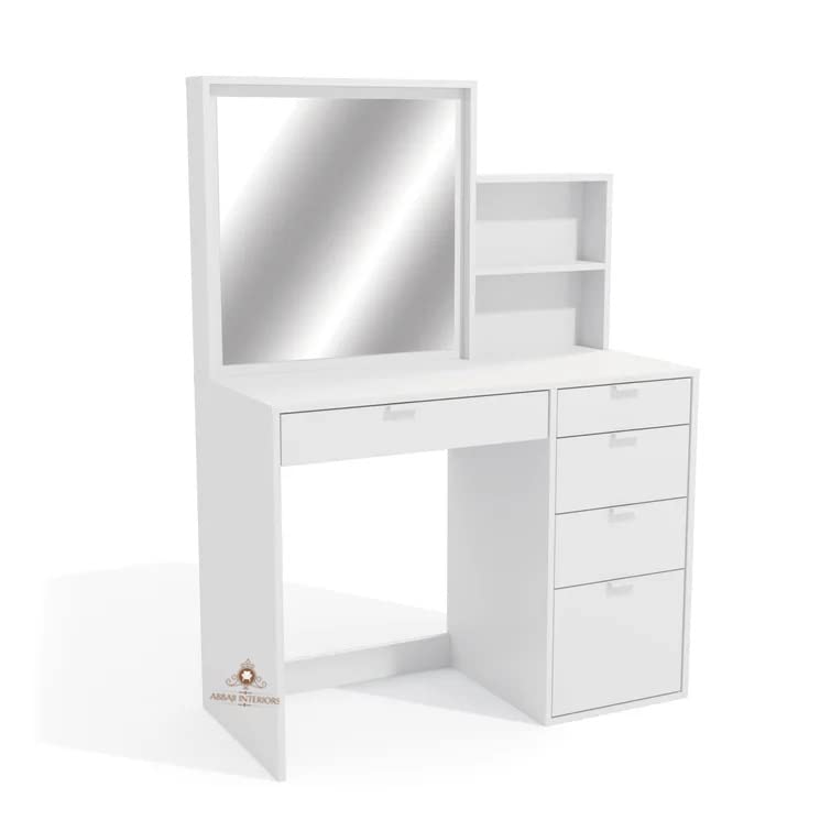 ABBAJI INTERIORS Engineered Wood with Elegant Frame Dressing Table/Mirror with Drawer, Storage Shelves (White)-Length 35inch,Width 18inch,Height 54inch-image-45