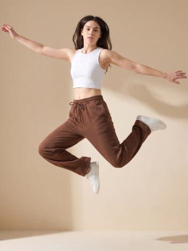Image of BLINKIN Women's Wide Leg Track Pants | High Waist Cotton Lowers with Side Pockets | Full Length Activewear for Gym, Yoga, Workout & Dance (trk-519)