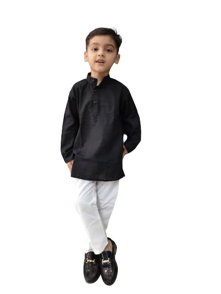 Image of Baby Boys Ethnic Wear Cotton Kurta Pyjama Set with Embroidery
