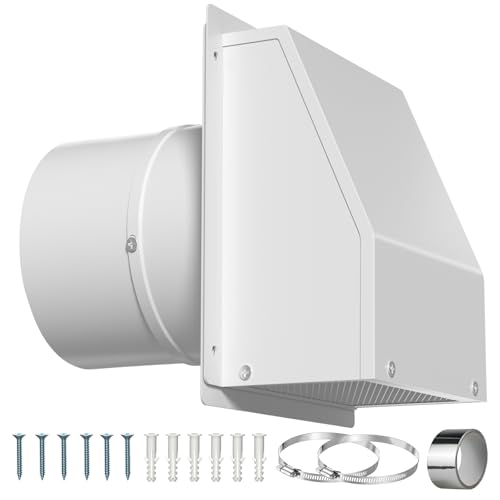 6 Inch Hooded Wall Vent with Damper & Screen, 6 Inch Dryer Vent Cover Outside, Outdoor Exterior Air Vent Cover, External Extractor Wall Vent Hood for House Kitchen Range HVAC Duct Dryer Ventilation by Ajonrkwm - Used condition - US$24.98