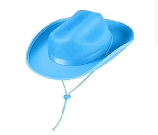 PWGGMAA Kids Western Felt Cowboy Hat with Adjustable Strap, Wide Brim Hat Costume Accessory for Boys Girls Party Cosplay (blue, ONE SIZE)