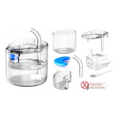 Bebedouro Automático para Gatos e Cães, Fonte de Água 2 Litros com USB, Transparente