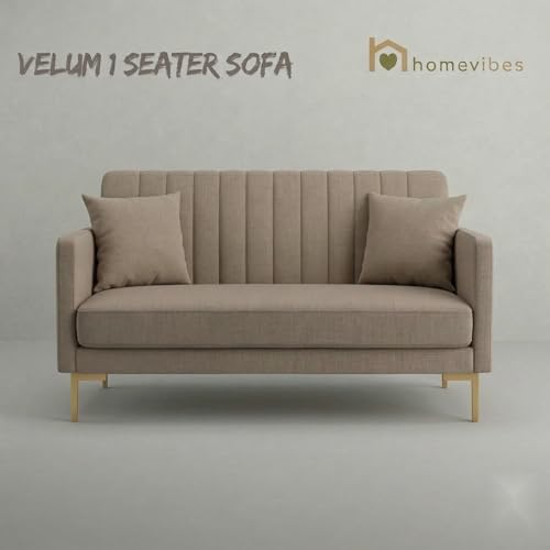 Image of Velum 3 Seater Sofa for Living Room & Office | Premium Fabric Upholstery | Solid Wood Frame | Comfortable Seating | 3 Years Warranty (Beige, 2 Seater Sofa)