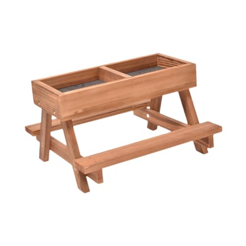 Leefasy DIY 木製鶏の餌箱ピクニックテーブル多目的鳥の餌箱シマリスの餌箱庭屋外農場用廃棄物なしの餌箱, 茶色