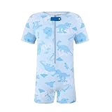 Landofgenie Mens Onesie Short Sleeve Pajama Cotton Jumpsuits Printed Romper Bodysuit Dino Print Onesie Light Blue XL