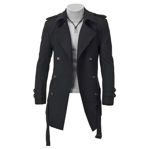 Mens Business Casual Trench Coat Slim Fit Notched Collar Warm Long Overcoat Fall Winter Double Breasted Pea Coat3