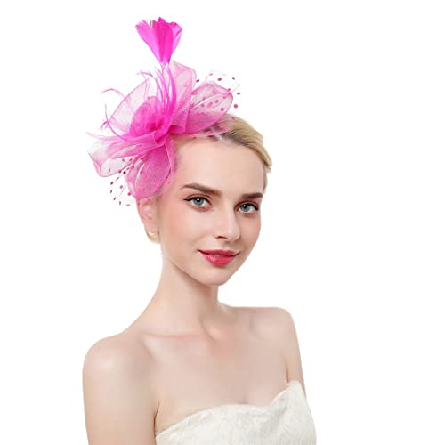 Serre-tête en maille fleurie rose pour sublimer vos coiffures de cocktail et tea party