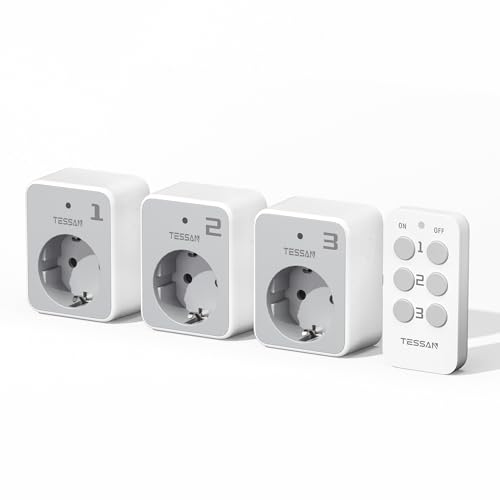 TESSAN Jeu de Prise Telecommande sans Fil, Portée 30,5 M, 3600 W Intérieures Prise Electrique avec Telecommande et Interrupteur, pour Décoration, Électroménager,...