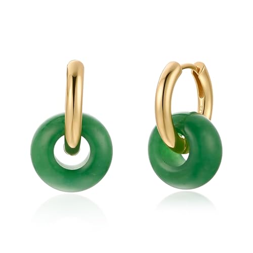 Jade Earrings for Women Non Tarnish Gold Hoop Jade Dangle Earring for Trendy Stainless Steel Emerald Green Jade Dangle Earrings