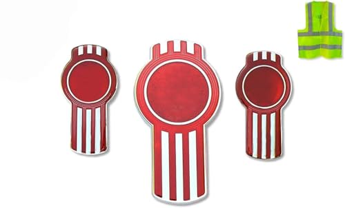 Image of Kozak Hood Grille Logo Emblem Badge and Two Piece Set of Logo for Hood Side Air Vents Compatible with Kenworth T680 Semi Truck Models - (3 Pieces Set) Plus KOZAK Vest