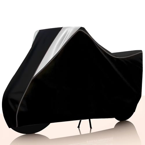 Puroma Waterproof Bike Body Cover Compatible for Bullet Dustproof Scratchproof - Motorcycle Cover for Two Wheeler, Outdoor Full Bike Cover with UV, Rain Protection Heavy Duty (Black Top Silver Kally)