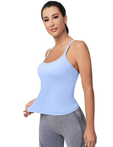 Image of MathCat Workout Tank Tops for Women with Built in Bra, Sleeveless Gym Tops Seamless Racerback Athletic Yoga Shirts Light Blue
