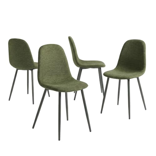 Meuble Cosy Lot de 4 Chaises de Salle à Manger Scandinave, Chaise Rembourré avec Dossier, en Tissu, Pied Métal, pour Cuisine Salon Chambre, Vert