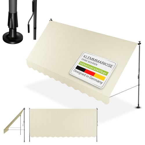 Juskys® Klemmmarkise Kapstadt 400x120 cm - Höhenverstellbar & UV-beständig - Balkon & Terrasse - Wetterfest & Sichtschutz - Terrassenüberdachung Beige
