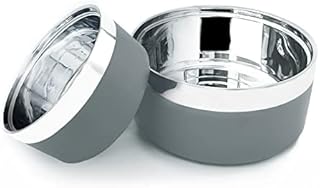 YUDANSI 2Pack Dog Bowls, 1100ml+1500ml, Double Wall Feeder Dog Bowl Food Water Bowls With Non-Slip Silicone Sole, Stainless Steel Dog Bowls Pet Dishes For Small Medium Large Dogs (Gray)