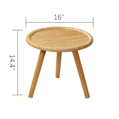 HuiDao Rattan Round Coffee Table, Boho Circle Side Table End Table for Living Room, Small Mid Century Accent Table for Bedroom Balcony - Thumbnail 3