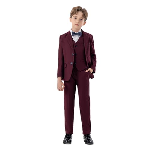 Traje de Negocios para Niños - Abrigo, Conjunto de 4 Piezas, Esmoquin para Niños, Traje Formal con Chaleco, Pantalones y Pajarita, Corte Ajustado