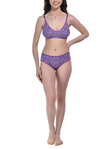 Image of StyFun Women Cotton Blend Floral Print Non-Padded Non-Wired Bra Panty Set Full Coverage Lingerie Set Multicolor See Main Image to Check How Many Sets You Will Get