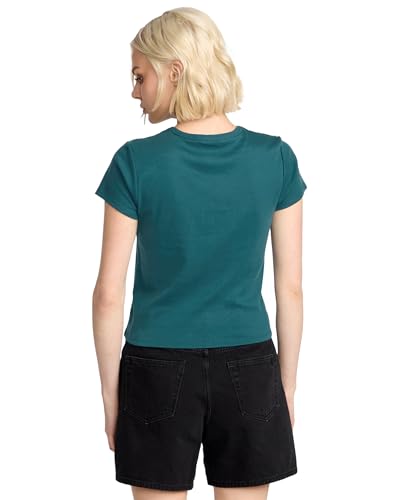 Image of Volcom Women's Have a Clue Short Sleeve Tee - Fitted T-Shirt with Striped Neck Taping