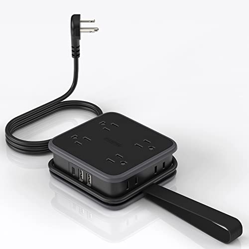 NTONPOWER-US-Direct NTONPOWER Flat Plug Power Strip - 5 ft Extension Cord with Multiple Outlets, 8 Widely Outlets with 3 USB (1 USB C), 3 Side Outlet Extender, Overload Protection, Wall Mount for Home Office Do