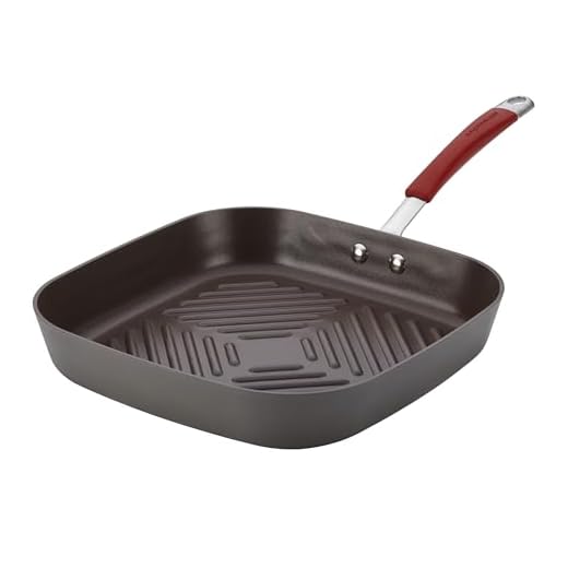 Rachael Ray Cucina Hard Anodized Nonstick Grill/Deep Square Griddle Pan, 11 Inch, Gray with Red Handles