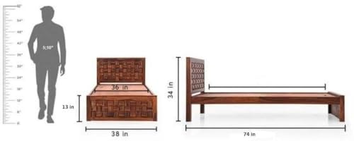 Solid Sheesham Wood Single Bed Cot Without Storage | Single Size Bed for Bedroom | Multipurpose Use Bed- Honey Teak 12