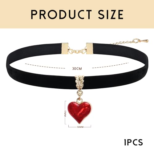 Moguri® Schwarze Halskette im Vintage-Stil für Damen, Samt-Tropfenöl, rotes Herz, schwarzes Halsband, Valentinstag Weihnachten Cosplay Party Schmuck, verstellbare Länge