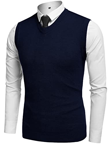 Amussiar Men's Casual Sweater Vest V-Neck Slim Fit Sleeveless Sweater Knitted Pullover Vest2