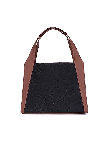 Image of ZOUK Printed Jute Handcrafted Vegan Leather Grey Women's Stylish Tote Bags | Trapezia Tote| Shoulder bag with double handle
