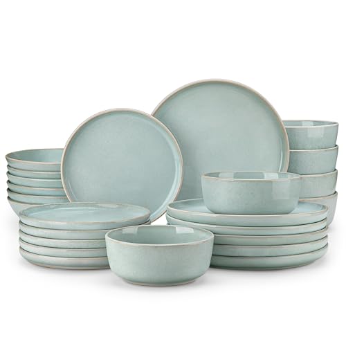 Image of vancasso ANYA 24 Pieces Plates and Bowls Set, Mint Green Dinnerware Sets, Reactive Glaze Dishes Set for 6, Ceramic Dishware Sets Kitchen Dinner Set, Microwave & Dishwasher Safe