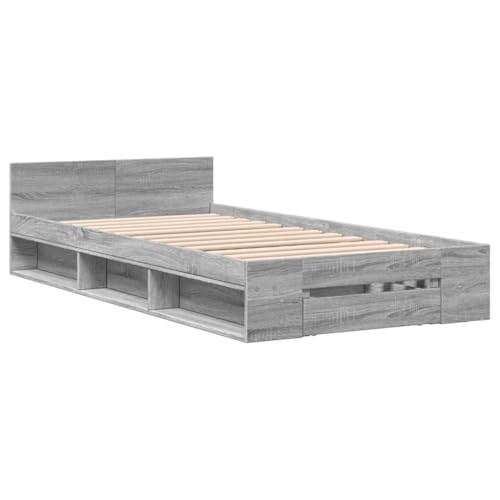 vidaXL Cama con cajón Madera de ingeniería Gris Sonoma 75x190 cm, Cama, Cama con almacenaje, Estructura de Cama Individual, Cama Individual
