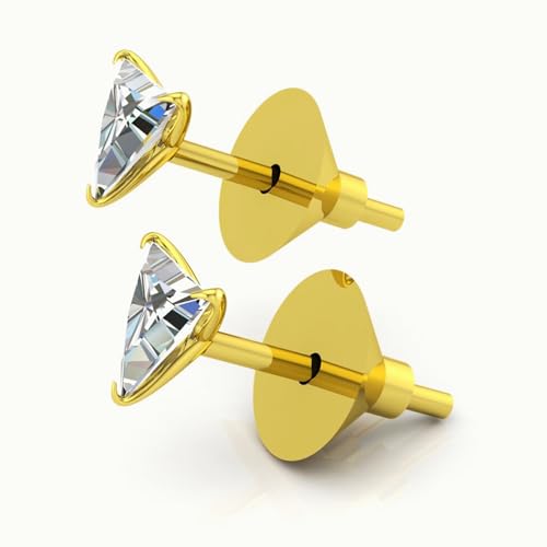 Image of Shradha Jeweller's One Gram Gold Plated Earrings for Women, Single Stone Earring set Tops, Triangle Shape White American Diamond Studs, for Gift, Birthday and Anniversary