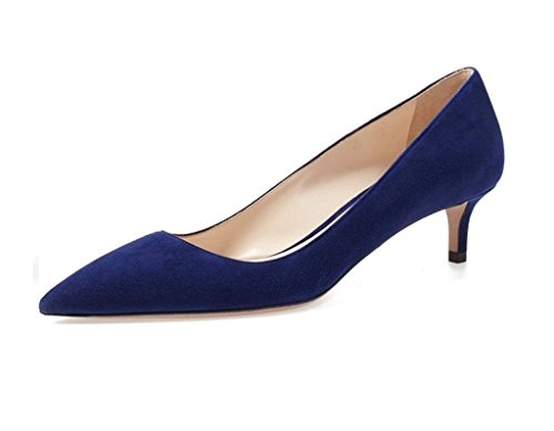 elashe Damen Sexy Kitten Heel Pumps |6.5cm Spitze Zehen Suede Stiletto | Pointed Toe Dress Pumps Blau EU40 Cover