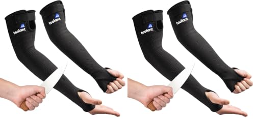 Image of OriStout Cut Resistant Farmers Sleeves with Thumb Hole, Protective Arm Sleeves, for Gardening, Welding, Kitchen, Arm Guards for Biting, Pet Grooming, Black, 1 Pair (Pack of 2)