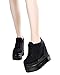 Women Fashion Platform Sneakers Wide Width High Hidden Heel Wedge Walking Shoes (7, Without Flower Black)