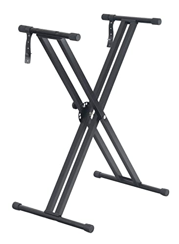 FUNKEY doppelstrebiger Keyboard Ständer mit X-Struktur - Zuverlässiger Schnellverschluss - Mit integrierten rutschfesten Gummimanschetten - Stativ mit faltbarem Design - Inkl. robuste Haltebänder