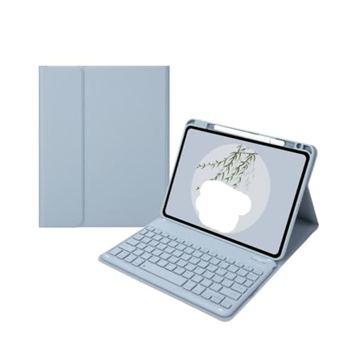 Étui clavier iPad Air 5/4 en cuir Misty Blue avec QWERTY détachable et fente stylo