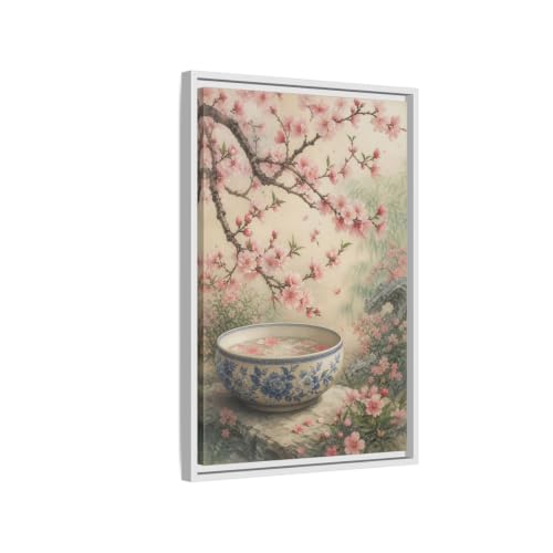 Tableau cerisier en fleurs rose 40x60 cm pour salon asiatique