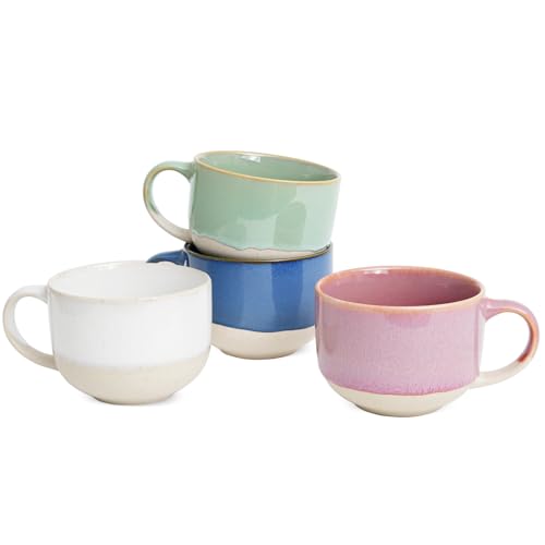 Bosmarlin Ceramic Coffee Mug Set of 4, 16 Oz, Coffee Cups with Big Handle, Microwave and Dishwasher Safe (Multicolor)