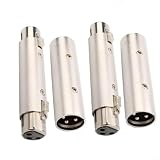 Glewi 4er-Pack 3-poliger XLR-Gender Changer Adapter, Zinklegierung M-M & F-F Stecker mit RF-Abschirmung für Mikrofone, Mischpulte und Pro Audio Gear