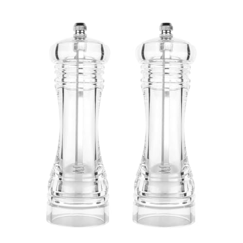 2 Stück ZONADAH transparente Pfeffermühle, 15,2 cm, manuelle Salz- und Pfeffermühle, Küchenpfeffer, Salzstreuer mit einstellbarer Einstellung, Salz- und Pfeffermühlenflasche