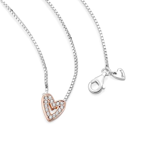 Pandora Sparkling Freehand Heart Necklace - Adjustable Necklace with Lobster Clasp - Great Gift for Her - Sterling Silver, 14k Rose Gold & Cubic Zirconia - 17.7"4
