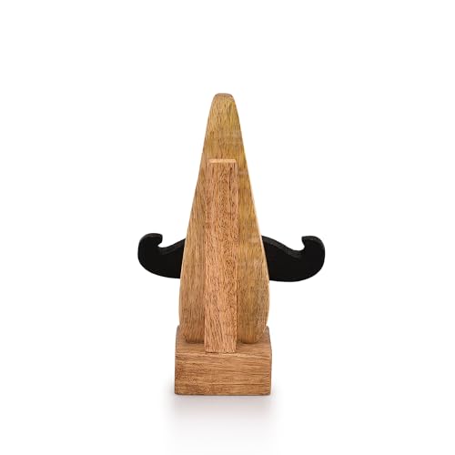 NIRMAN Display Stand Handmade Wooden Nose Shaped Spectacle Specs Eyeglass Holder Stand with Mustache (2" x 2" x 6")