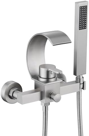 Waterfall Bathtub Faucet Wall Mounted With Handheld Shower Chrome, Tub - View #11